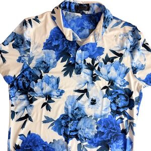 G/FORE‎ Men's Golf Polo Logo Shirt Blue Floral Print Racer Size M
